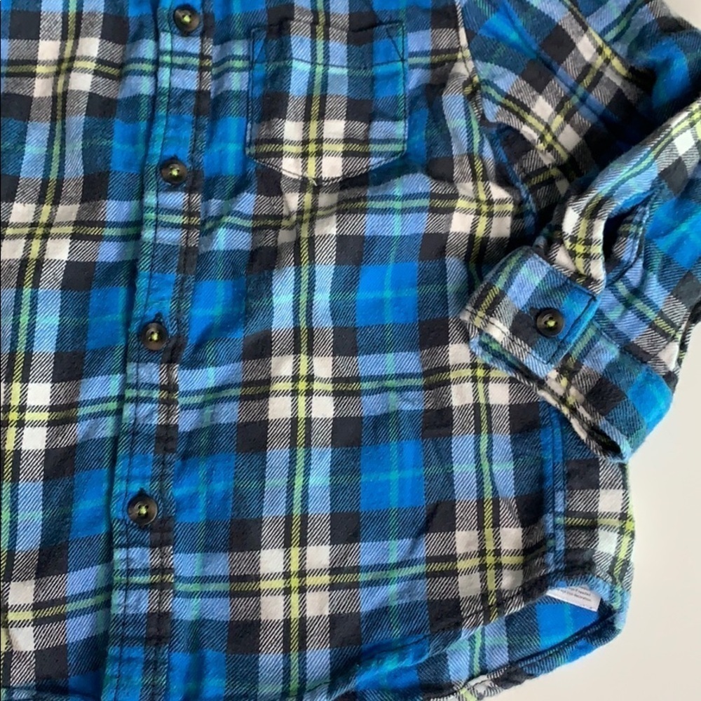Carter’s Blue Yellow Plaid Flannel Long Sleeve button down shirt 24 months - Picture 3 of 5